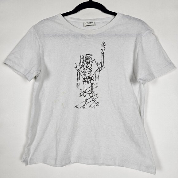 Saint Laurent Paris Skeleton Distressed Mens XS Short Sleeve Graphic T Shirt
